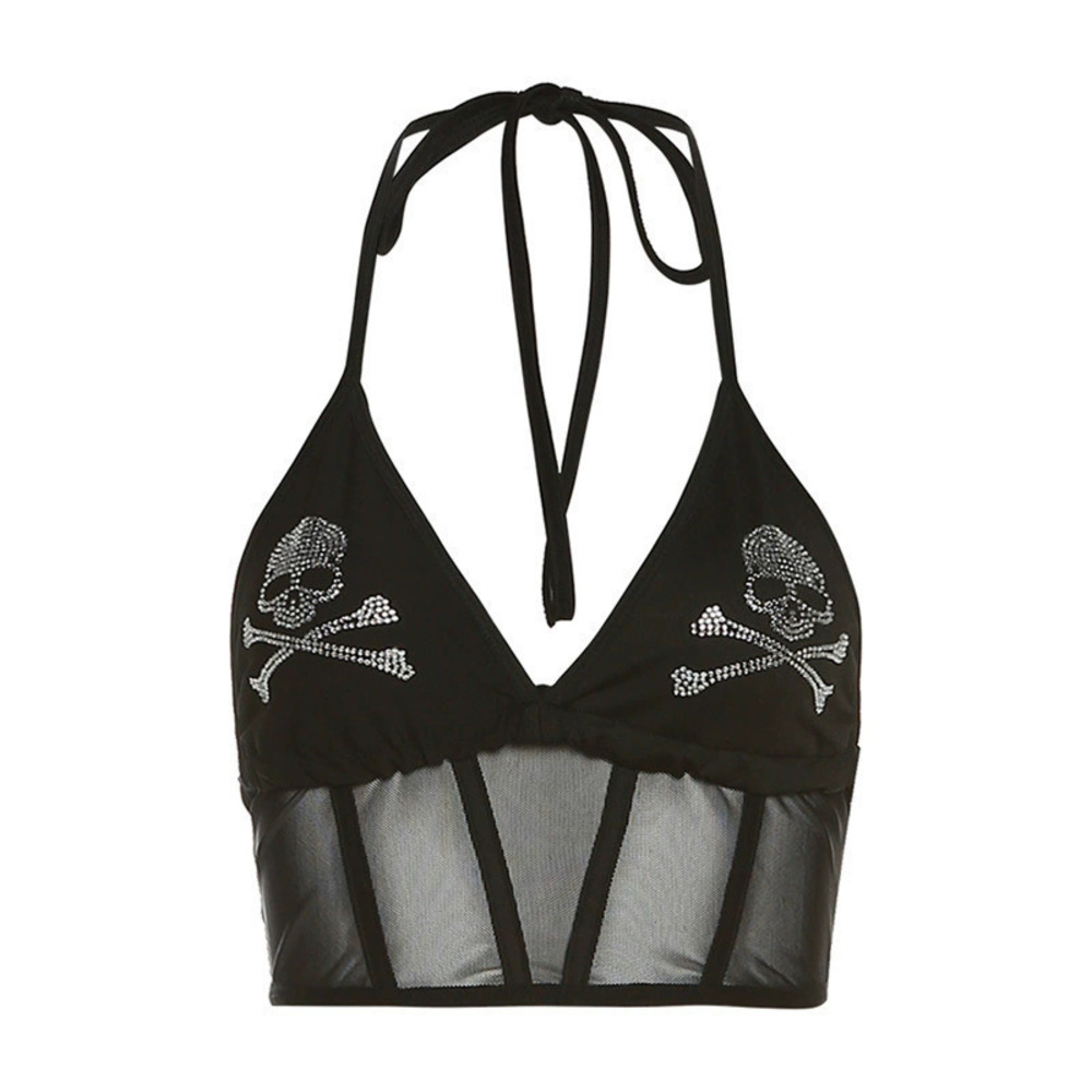 Zara Spring Summer Solid Rhinestone Halter Mesh Vest - Picture 5 of 6